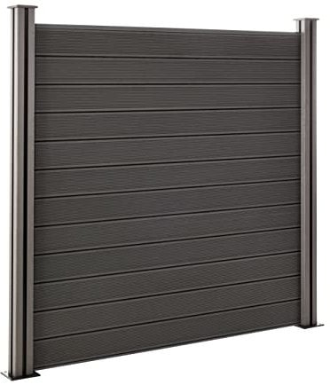 Mondesi WPC Sichtschutzzaun Gartenzaun Komplettset mit Alu-Pfosten | dunkelgrau | Windschutz + Sichtschutz | Stecksystem Zaunelemente