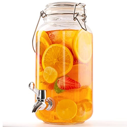 Belle Vous Getränkespender Glas mit Zapfhahn - 2,5 l - Einmachglas-Wasserspender mit Hahn für Saft, Wasser, Cocktails, Milch & Eistee - Retro Getränkespender für Partys, Picknicks & Grillabende