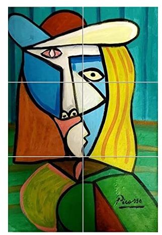 Napolamp Quadro Mosaico di 6 mattonella in Ceramica di cm. 20x20 con Stampa Quadro di Picasso. Misura Mosaico cm. 40x60