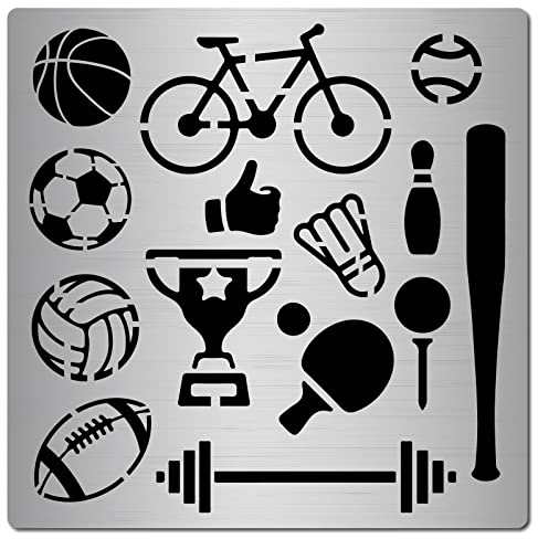 CREATCABIN Pochoirs de Sport en Métal Découpés à L'Emporte-Pièce, Boule de Coupe, Football, Basket-Ball, Rugby, Vélo, Médaille pour Peinture, Bricolage, Scrapbooking, Artisanat, Album Photo, Gaufrage