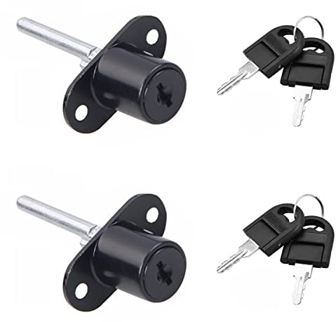 ZHIQIN 2 Pièces Serrure à Tiroir avec Clé pour Meubles Serrure à Piston pour Classeurs Armoire Vitrine, Diamètre 16 mm, Longueur 61 mm (Noir)