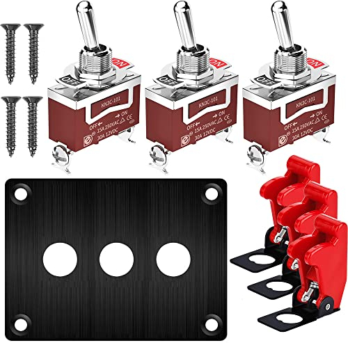 Gebildet 3 Gang Metal Panel Rocker Toggle Switch, 15A 250VAC/20A 12VDC, SPST 2 Position 2 Pin ON/Off Switch Plate with Safety Cover