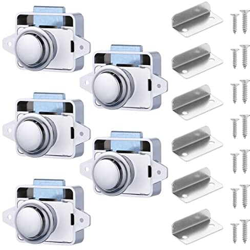 HSEAMALL 5PCS Push Button Latch Locks, Cabinet Drawer Catch Locks Cupboard Keyless Door Lock Knob for Caravan Motorhome Camper Van Boat,Chrome