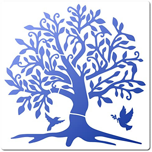 GORGECRAFT 30x30cm Baum des Lebens Schablonen Vorlagen Baum Taubenmuster Große Quadratische Schablonen Wiederverwendbares Kunststoffschild Zum Malen Auf Holz Wand Möbel Leinwand Bodenzeichenwerkzeug