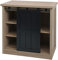 Mendler Kommode HWC-K75, Schrank Regal, Schiebetüre 5 Staufächer, Holz-Optik Industrial Metall 84x80x40cm - naturfarben