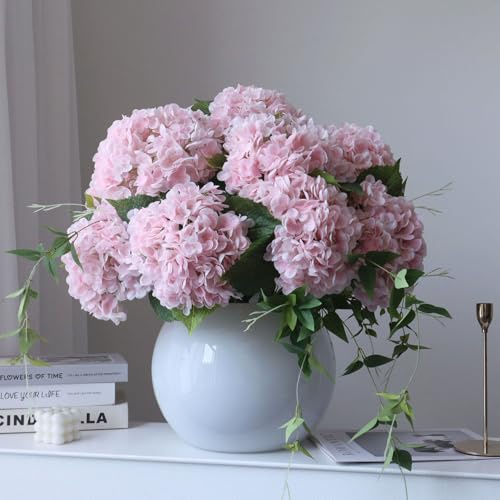 grtefhu Künstliche Hortensien, 53,3 cm, fühlt Sich echt an, Seide, Hortensien mit Stielen, für Brautschmuck, Hochzeit, Blumenstrauß, Party, Heimdekoration, 4 Stück