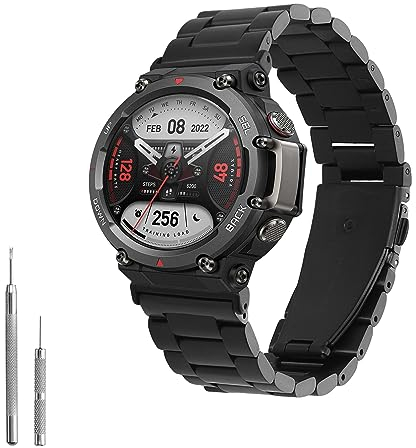 kwmobile Edelstahl Uhrenarmband kompatibel mit Huami Amazfit T-Rex 2 Ersatz Armband - Ersatzarmband für Smartwatch - 14-22 cm Innenmaße - Metallic Schwarz
