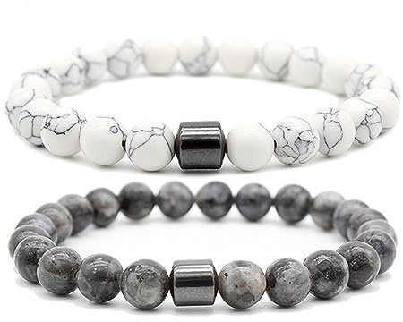 2 Stück 8MM Naturstein Herren und Damen Weiß Türkis/Amphibol Perlenarmband Stapelbares Stretcharmband