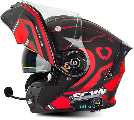 Motorradhelm mit Bluetooth Klapphelm Integralhelm Fullface Helm Sturzhelm mit Doppelvisier Sonnenblende DOT/ECE Rollerhelm Anti-UV für Damen Herren Erwachsene 7,XXXL=65-66