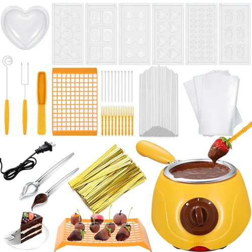 Umigy Electric Melting Chocolate Pot Gift Set Mini Fondue Fountain Kit with DIY Mold and Accessories for Candy Milk Cheese Home (Yellow, Single Furnace) (MEQ-Umigy-1229)