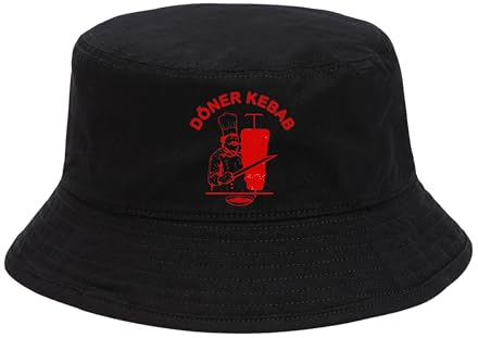 Döner Kebab Anglerhut Hut Sonnenhut Lustiger Hut Kappe Mütze Imbiss Drehspieß Mallorca Junggesellenabschied schwarzer Hut Baumwolle Festival Hut