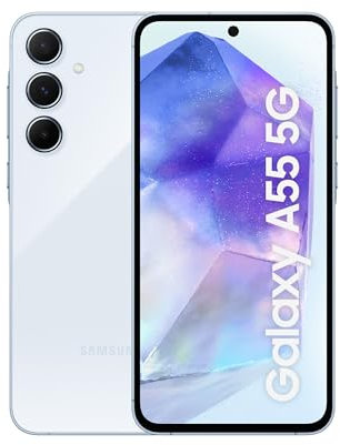 Samsung Galaxy A55 5G, Factory Unlocked Android Smartphone, 128GB, 8GB RAM, 2 day battery life, 50MP Camera, Awesome Iceblue, 3 Year Manufacturer Extended Warranty (UK Version)