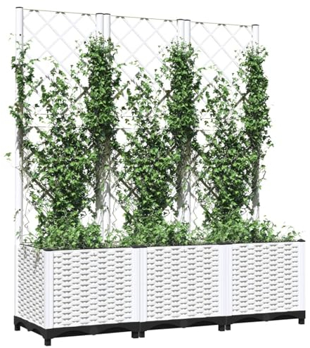 Kavolet Pflanzkübel mit Rankgitter Weiß 120x40x136 cm Spalier mit Pflanzkasten aus PP, Blumenkübel Pflanzkasten Blumentopf Blumenkasten Rankhilfe Gartenspalier für Garten, Terrasse und Balkon