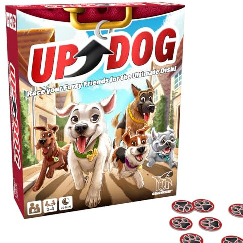 Gamewright - Up Dog - Rennen Sie Ihre pelzigen Freunde für das ultimative Gericht! Ab 8 Jahren, 2-4 Spieler