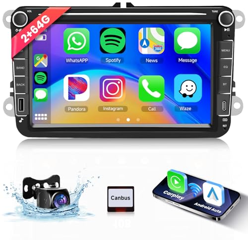 【2+64G】 Hodozzy Carplay Autoadio für VW Passat Golf Seat Altea Skoda Octavia mit USB/Type-c/Navi/WiFi, 7 Zoll VW Autoradio Bluetooth mit Android Auto/EQ/Mirror Link/FM/RDS/SWC/USB+Rückfahrkamera