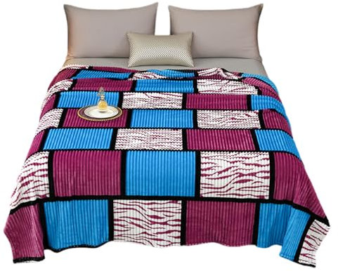Chickwin Patchwork Flanell Kuscheldecke, Zebra Drucken Fleecedecke Flanelldecke Kinder Erwachsene Flauschig Warm Wohndecke Sofaüberwurf Decke Wohnzimmerdecke Sofadecke (100x150cm,Lila + Blau)