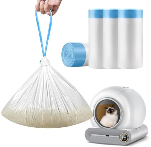 Cat Litter Tray Liners - 46 x 44.5cm Leak-Proof Cat Litter Bags with Drawstring for Automatic Litter Box, Pack of 60 Tear-Resistant Cat Litter Liners