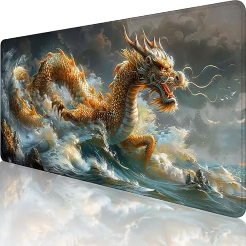 Grigio Tappetino Mouse xxl 1200 x 600mm, Tappetino Mouse Gaming Drago Mousepad Esteso, Migliora Precisione e Velocità, Tappetino Scrivania Pc Impermeabile per Ufficio e Accessori Gaming, Regalo 3-8