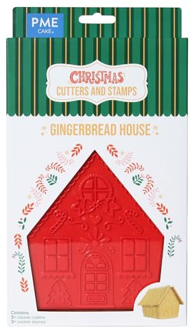 PME Weihnachts-Keksausstecher und Stempel - Lebkuchenhaus (3er-Set)