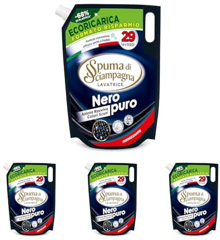 Spuma di Sciampagna Ecoricarica Detersivo Lavatrice Nero Puro 29 lavaggi - 1305 ml (Confezione da 4)