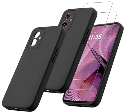 MIBZOR 3 in 1 Schwarz Hülle Kompatibel mit Motorola Moto G55 5G (6.49) | 1 Handyhülle und 2 Stück Schutzglas Panzerglas, Black Schutzhülle Weich Silikon Flexibel TPU Tasche Case
