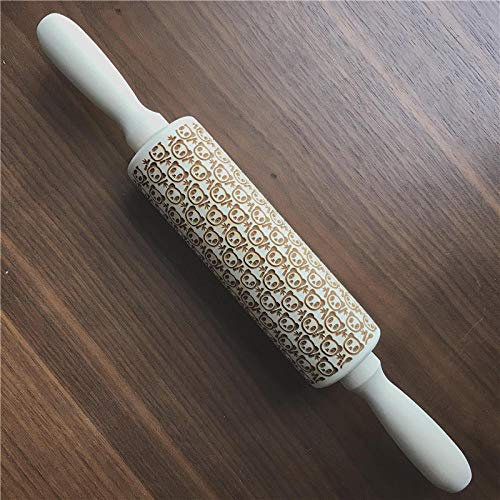 Mattarello Non-Stick Rolling Pin Embossing Mold To Mattarelli natalizi Mattarello inciso in legno intagliato in rilievo Mattarello Utensili da cucina Utensili da cucina(B,43 * 5 CM)