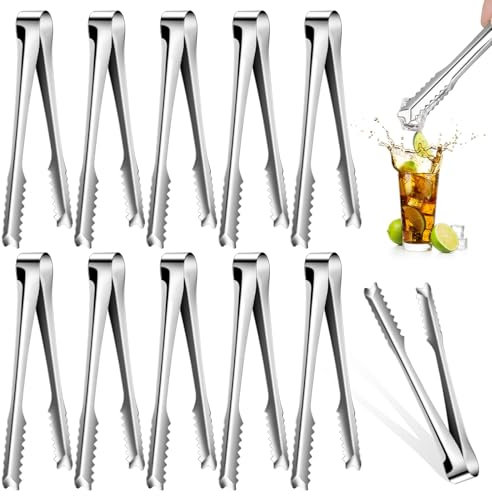 Homgaty 10 Pcs Stainless Steel Ice Sugar Tongs Mini Serving Tongs Small Tongs for Food Sweets Bread Cake Kitchen Wedding Party Bar Bucket 7.5 in