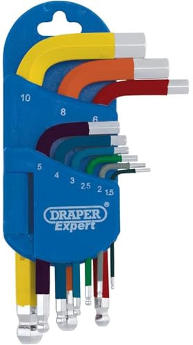 AMK® Draper Expert Metric Short Arm Hex Key Set 9 Piece Sizes 1.5mm-10mm Hardened Steel Keys with Holder