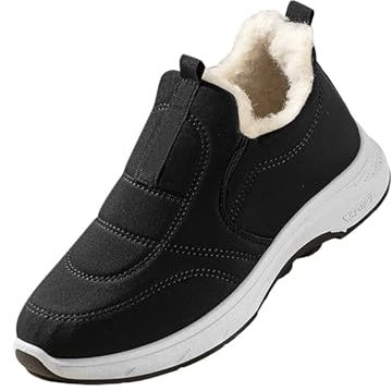 Zapatillas de nieve para mujer, sin cordones, de ajuste ancho, con forro polar, térmicas, para nieve, mocasines ortopédicos, con cojín de aire, suela gruesa, zapatos para caminar, Black, 36 EU