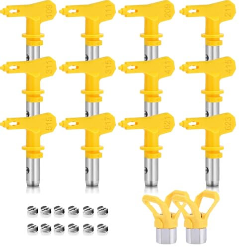 Hanured® 12 Stück Airless Farbsprühdüsenspitzen, Airless düse mit 2 Düsenspitzenschutz, für airless farbsprühgerät, farbsprühsystem (109,111,209,211,311,315,411,415,515,517,621,623)