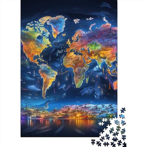 Weltkarten-Puzzle zum Stressabbau, 100% recycelte Pappe, Puzzle für Erwachsene und Kinder, einzigartiges Geschenk, 70 x 50 cm, 1000 Teile