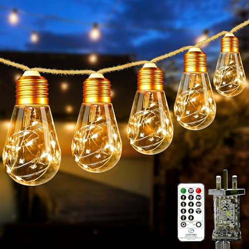 btfarm Outdoor Festoon Lights Mains Powered with Remote Control, 29.5FT/9M Waterproof Outdoor String Lights with 16 Shatterproof Bulbs,Vintage Garden String Lights for Wedding Pergola Patio Party Yard