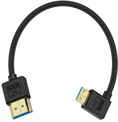 Maxhood 8K Ultra Thin Short Mini HDMI to HDMI Cable 0.3M, Left Angle 90 Degree Mini HDMI to HDMI Cable, High Speed 48Gbps Cable for Camera, Camcorder, Tablet
