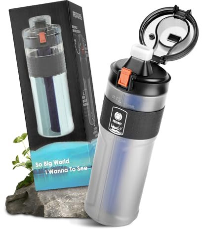 HOTUT Outdoor Water Filter Bottle, 0.01μm Ultra-Filtration Reusable BPA Free Hiking Camping Water Filter Purifier Bottle, for Travel and Everyday Use Removes Bacteria, Parasites and Microplastics