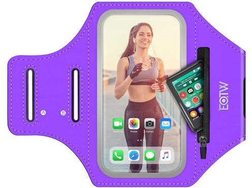 EOTW Brassard de sport pour jogging - Support pour téléphone portable avec poche pour Airpods pour lecteur MP3/iPhone 16/15/14/13 Pro Galaxy S24/S23/S22 (violet, 5,5 ~ 6,0)