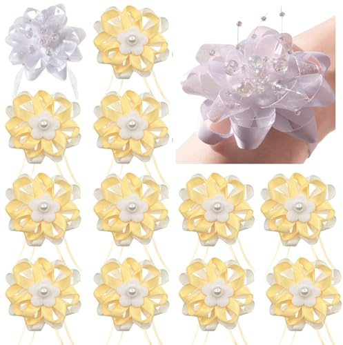 VEEKAY 12 Stück Jungesellinenabschied Braut Set,JGA Armbänder,Braut und Team Handgelenk Blumen,für Hochzeit Party,Prom Event Zeremonie,Strand