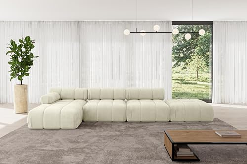 ALTDECOR Modulares Sofa Ecksofa in L-Form Corner modular Sofa Eckcouch Couch Wohnlandschaft Cauchsofa Polstersofa Lizur-L2-380x160x70 cm Beige
