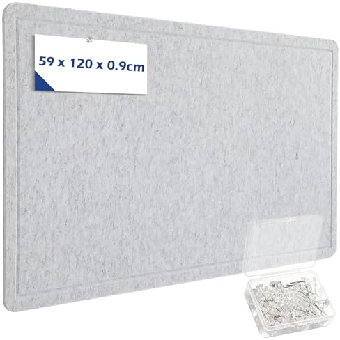 Btstil Große Filz Pinnwand Selbstklebend, 59x120 cm Faltbare Filz-Pinnwand 9 mm Dicke mit Klebeband und Stecknadeln, Dekorative Kork Pinboard für Wand, Fotoanzeige, Notizzettel (Hellgrau)
