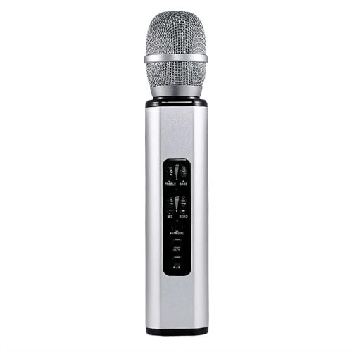 Wire-less Bluetooth Karaoke Microphone – Built-in Speaker & 2000mAh Battery – Rechargeable Singing Mic in Pink, Gold, Black, Silver for Home (Silvery) (Silvery)