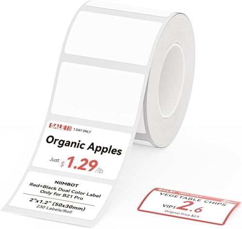 NIIMBOT Etiketten, Rot Schwarze Schriftart Etikett für B21Pro Etikettendrucker, 50x30mm 230 Etiketten/Rolle