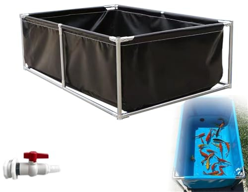 Outdoor Aquarium Pool Teich - Temporäres Haltetank für Salzwasserfische, Fischzuchtbecken mit Ablassventil und Metallhalterung, oberirdische Teiche
