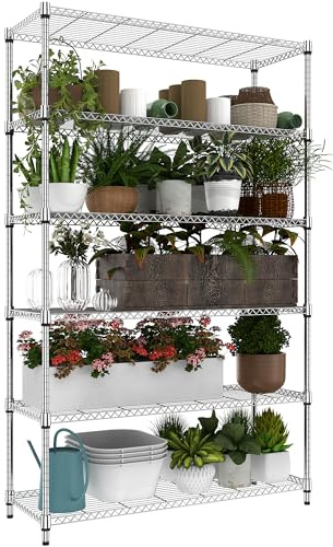 M MZG 6-stufiges Schwerlastregal, Metallregal bis 953.4 kg, extra Starkes Lagerregal für Garage, Werkstatt, Keller, Lagerraum, Abstellraum und Hobbyraum, verchromt, 45×120×209.2 cm