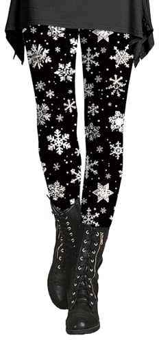 hehiy Weihnachts Leggings Damen Fleece Hose Weihnachtsleggings Warm High Waist Skinny Christmas Thermo Leggings Winter Muster Push Up Stretch Workout Yoga Sport Weihnachts Jogginghose