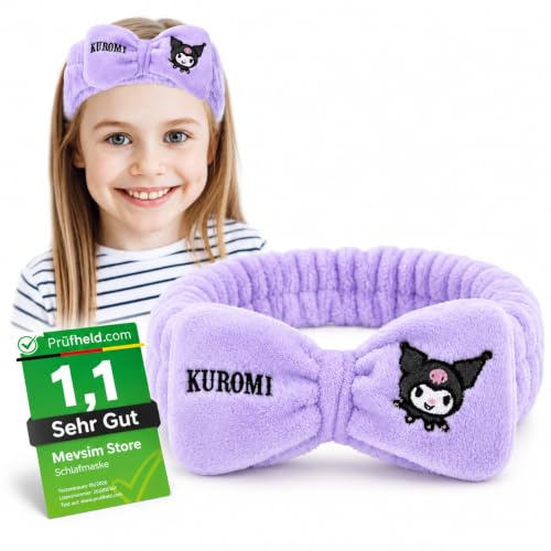 [ Test SEHR GUT, Note 1.1 *] Kuromi Stirnband Kinder Mädchen – Flauschiges Haarband Mädchen Sport & Pflege – Dünnes Stirnband Jungen & Kleinkind – Elastisch, Weich & Bequem Haarbänder