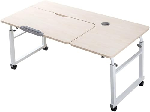 DFAEEKIYO Beistelltisch, höhenverstellbar, mobiler Schreibtisch über dem Bett, mit Rollen, Teakfarben, perfekt für Krankenhäuser, A (links, 120 cm)