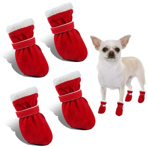 CHONGQILAO Hundeschuhe Pfotenschutz Outdoor, 4 Stücke Hundeschuhe Winter Pfotenschutz Hund Schneestiefel Hunde Schuhe rutschfeste Warme, Winter Schnee Hundestiefel für Große Mittlere Kleine Hunde
