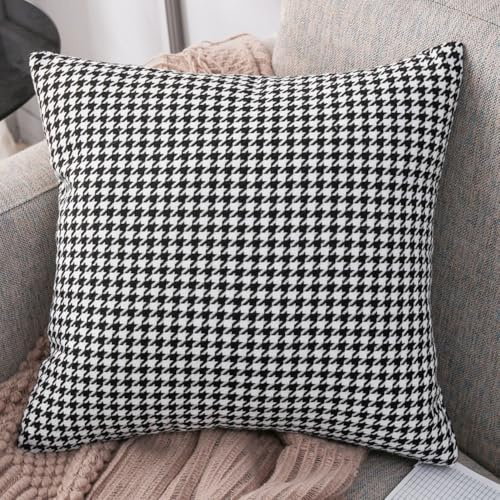 Set mit 2 Leinen-Kissenbezügen mit Hahnentrittmuster für Wohnzimmer, Sofa, Couch, Schlafzimmer, dekorative Verwendung (50 x 50 cm, 1)