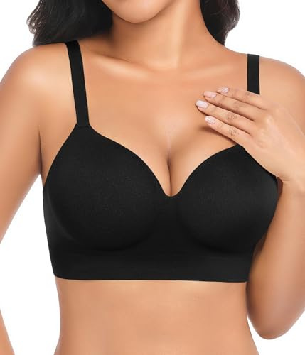 UMIPUBO Reggiseno Senza Ferretto Donna Reggiseni Push Up Senza Cuciture Invisibile Brassiere Sexy Profondo Scollo A V Imbottito Comodo Contenitivo Bralette Cinghie Regolabili Taglie Forti (Nero, XL)