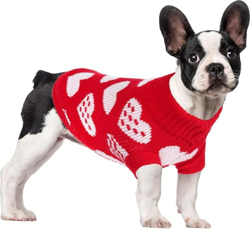 Hundepullover Herzen Roter Valentinstag Strickpullover für kleine & mittelgroße Hunde, Warmes Winter-Outfit für Valentinstag, Spaziergänge & Alltag (Größe 16)