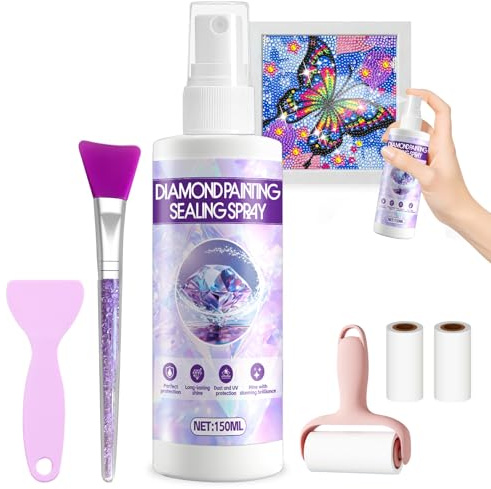Diamond Art Sealer, Diamond Painting Sealer, Diamond Art Glue with Tools, Transparent Dustproof Protection, Suitable for Diamond Painting, Puzzle, Jigsaw, 150ml